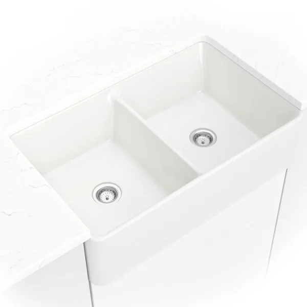 Fireclay Farmhouse White Double Bowl 5050-3220 sink — MSI Surfaces at WoodArt Cabinets San Antonio