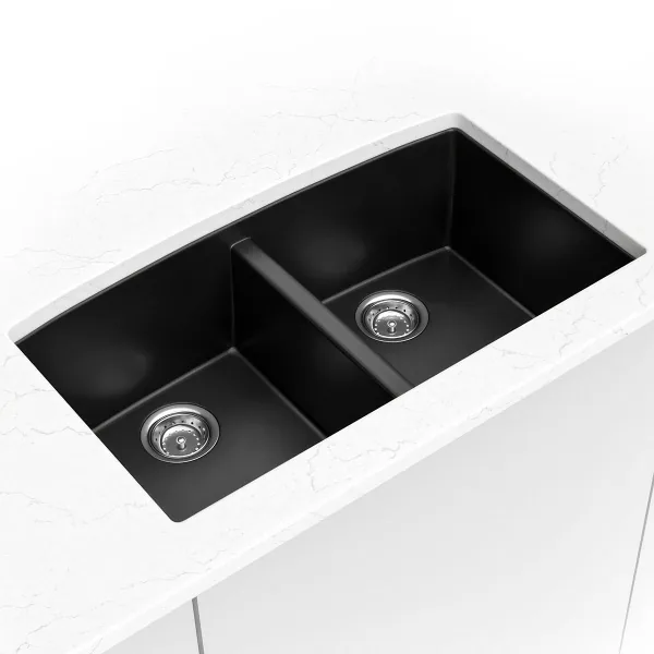Black Quartz Double Bowl 50/50-3219 sink — MSI Surfaces at WoodArt Cabinets San Antonio