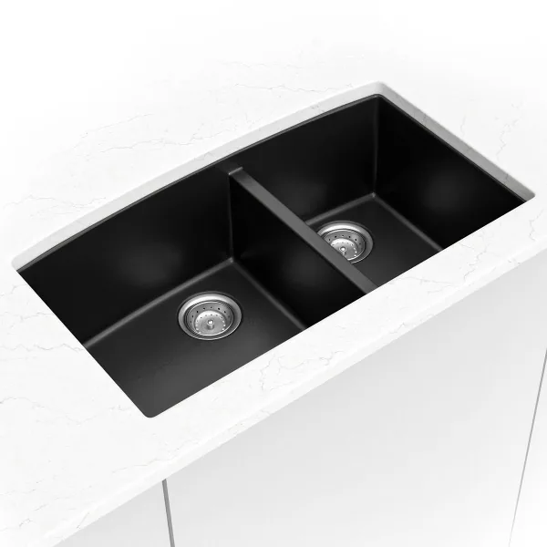 Black Quartz Double Bowl 60/40-3219 sink — MSI Surfaces at WoodArt Cabinets San Antonio