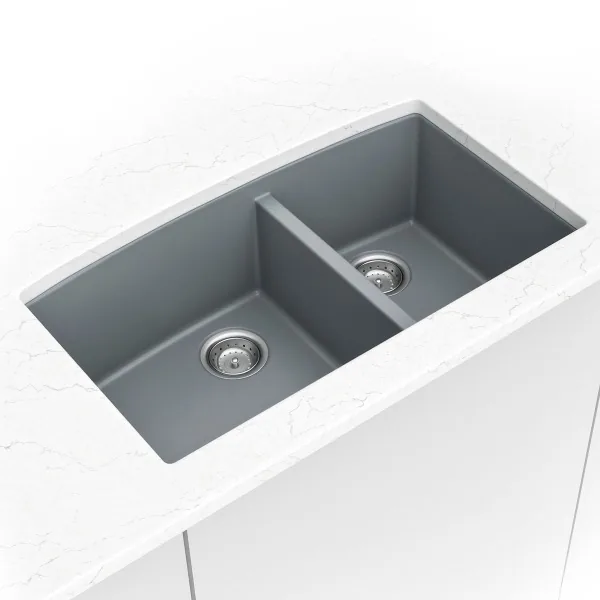 Grey Quartz Double Bowl 60/40-3219 sink — MSI Surfaces at WoodArt Cabinets San Antonio