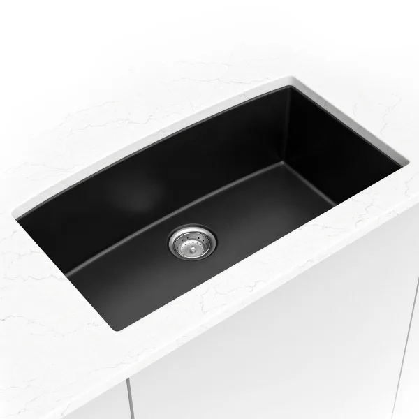 Black Quartz Single Bowl 3219 sink — MSI Surfaces at WoodArt Cabinets San Antonio