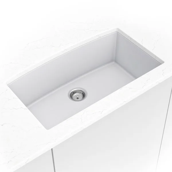 White Quartz Single Bowl 3219 sink — MSI Surfaces at WoodArt Cabinets San Antonio