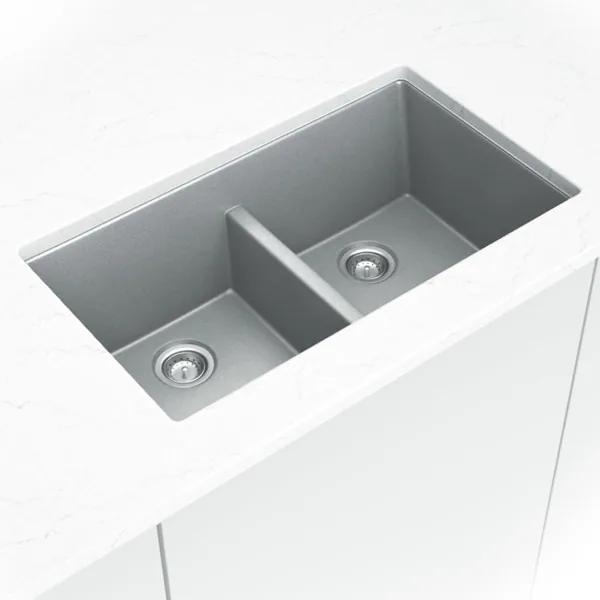 Gray Quartz Double Bowl 50/50-3319 sink — MSI Surfaces at WoodArt Cabinets San Antonio