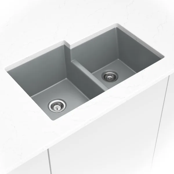 Gray Quartz Double Bowl 60/40-3221 sink — MSI Surfaces at WoodArt Cabinets San Antonio
