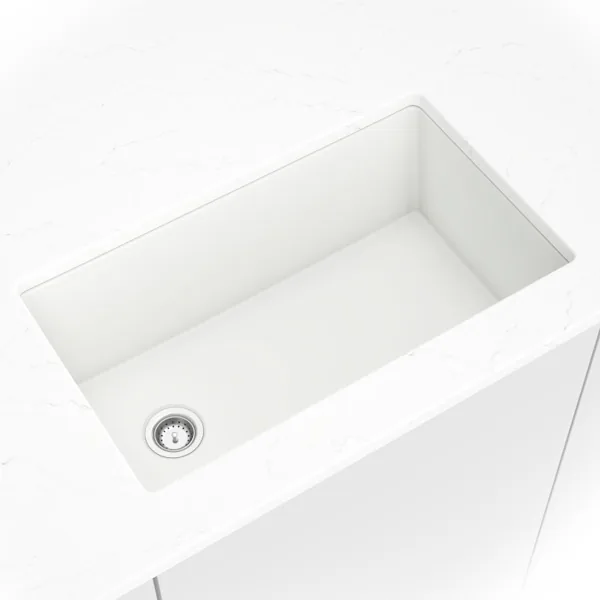 White Quartz Single Bowl 3119 sink — MSI Surfaces at WoodArt Cabinets San Antonio