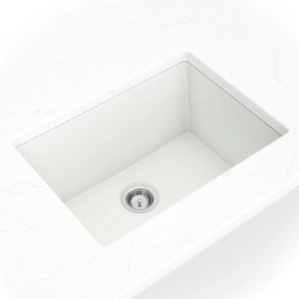 White Quartz Single Bowl 2418 sink — MSI Surfaces at WoodArt Cabinets San Antonio