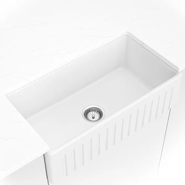 Fireclay Farmhouse White Single Bowl-3318 sink — MSI Surfaces at WoodArt Cabinets San Antonio